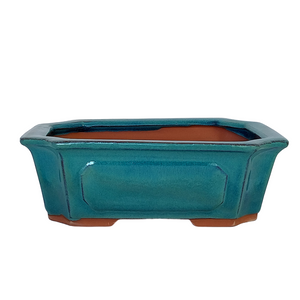 Assorted Glazed Bonsai Pots, 8" -  Green Rectangle with pannels 21 x 15 x 7cm - Pots