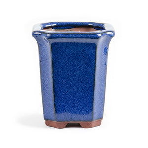 Assorted Glazed Cascade Pots, 6 x 6 x 9cm -  Blue Square, Indented Corners - Pots