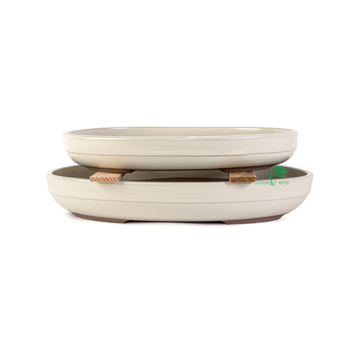 Japanese Shiro Glazed, Banded Oval Containers by Kobayashi Sangyo
