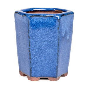 Assorted Glazed Cascade Pots, 6 x 6 x 9cm -  Blue Hexagon (6 Sides) - Pots