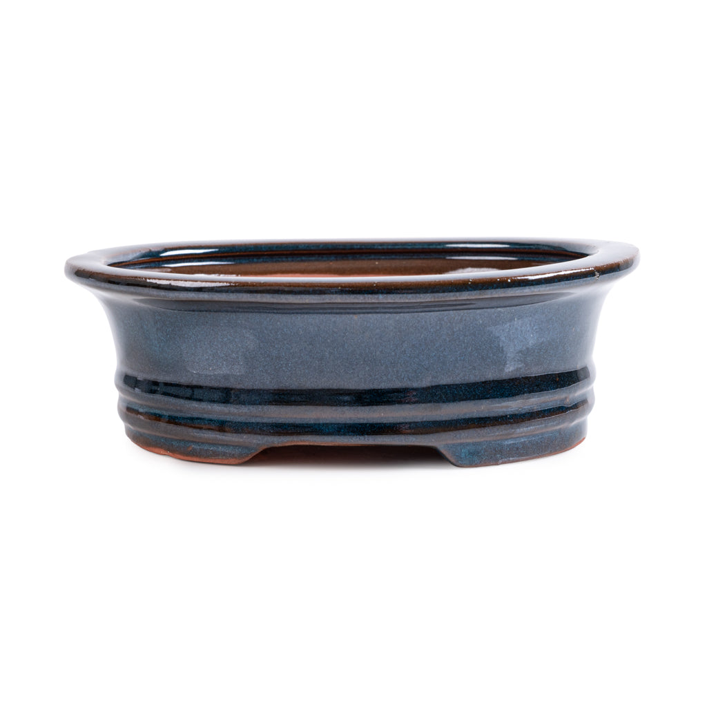 Assorted Glazed Bonsai Pots, 8" - Blue Oval with Lip , 21 x 17 x 7cm - Pots