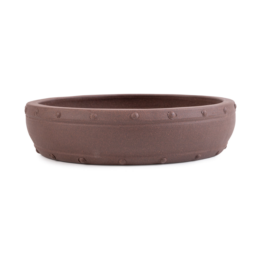 Chinese high quality, unglazed round, 250 x 60mm - Plain brown, no patina - Pots