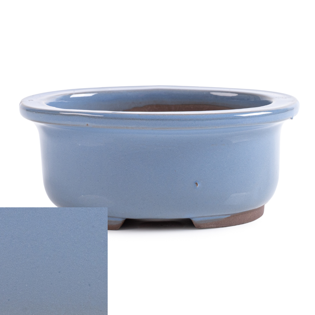 Japanese Glazed Deep Oval Container, 130 x 110 x 55mm - Robin Egg Blue - Pots