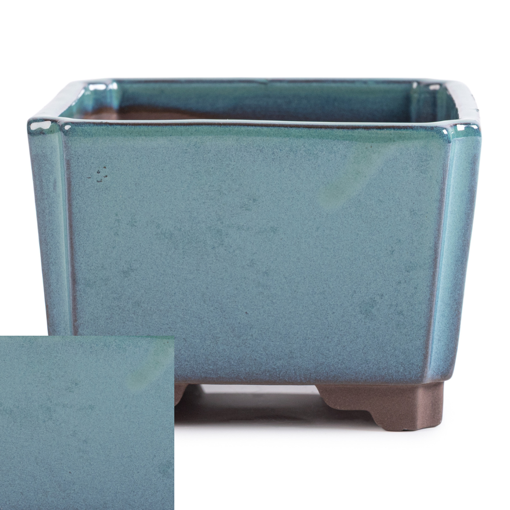 Japanese Glazed Square Container, 100 x 100 x 70mm - Sea Green - Pots