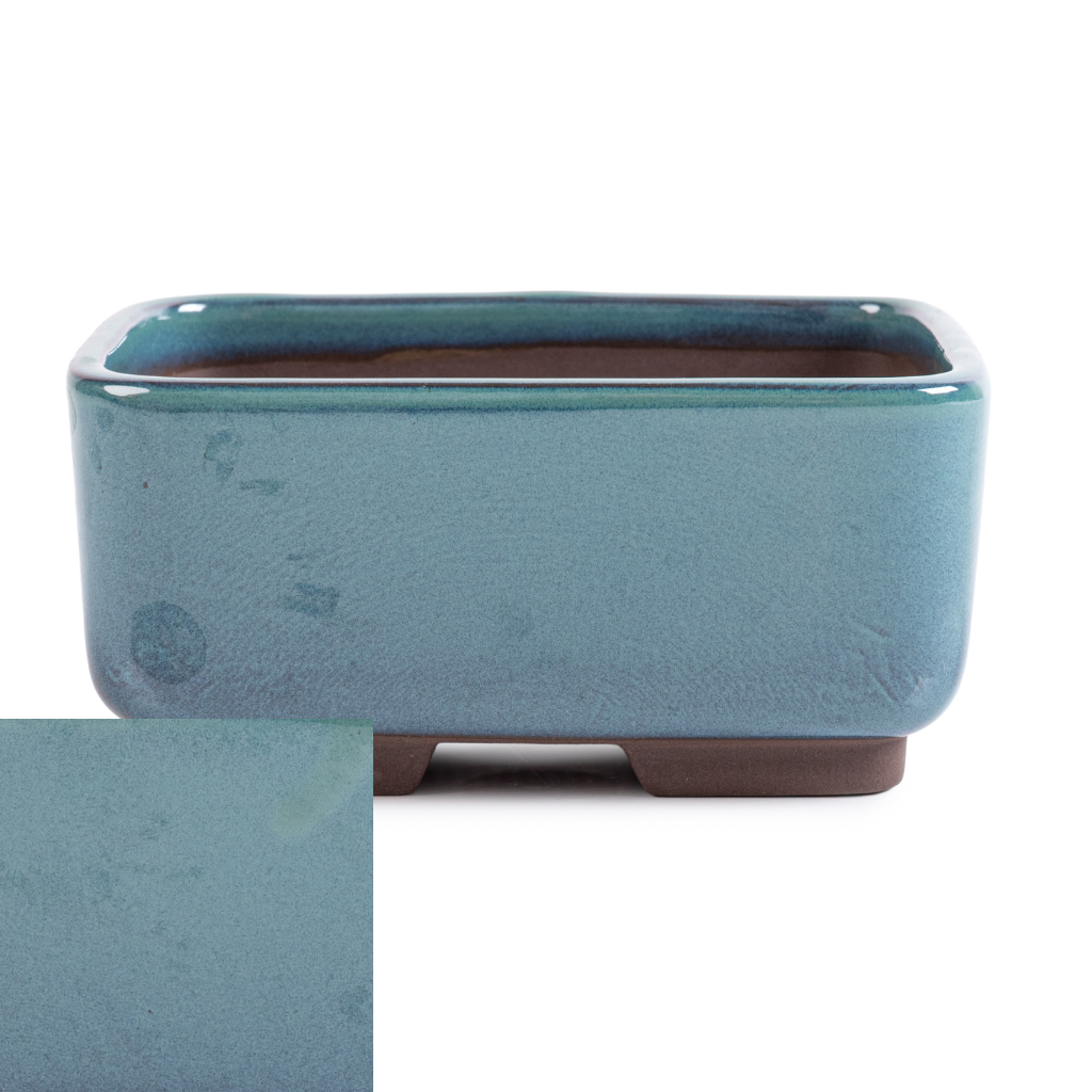 Japanese Glazed Rounded Rectangular Container, 120 x 95 x 55mm - Sea Green - Pots