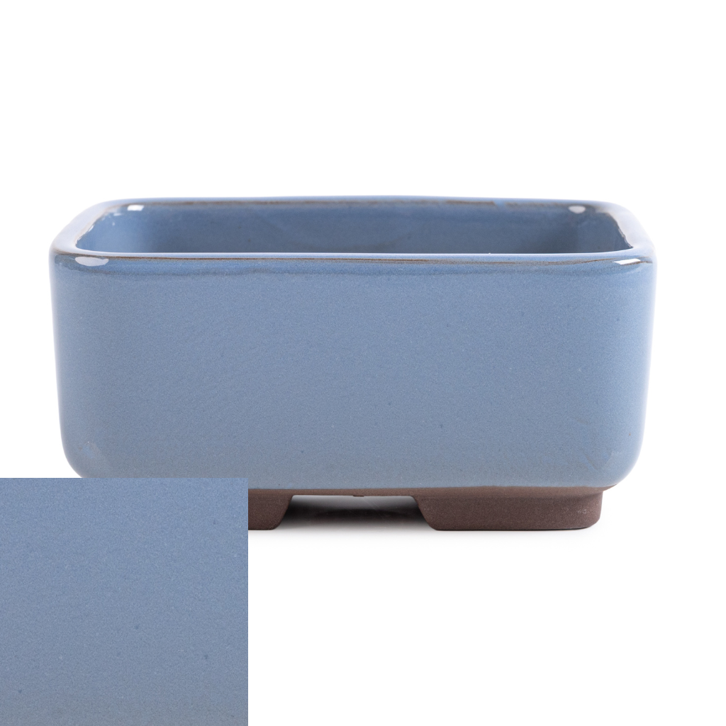 Japanese Glazed Rounded Rectangular Container, 120 x 95 x 55mm - Robin Egg Blue - Pots