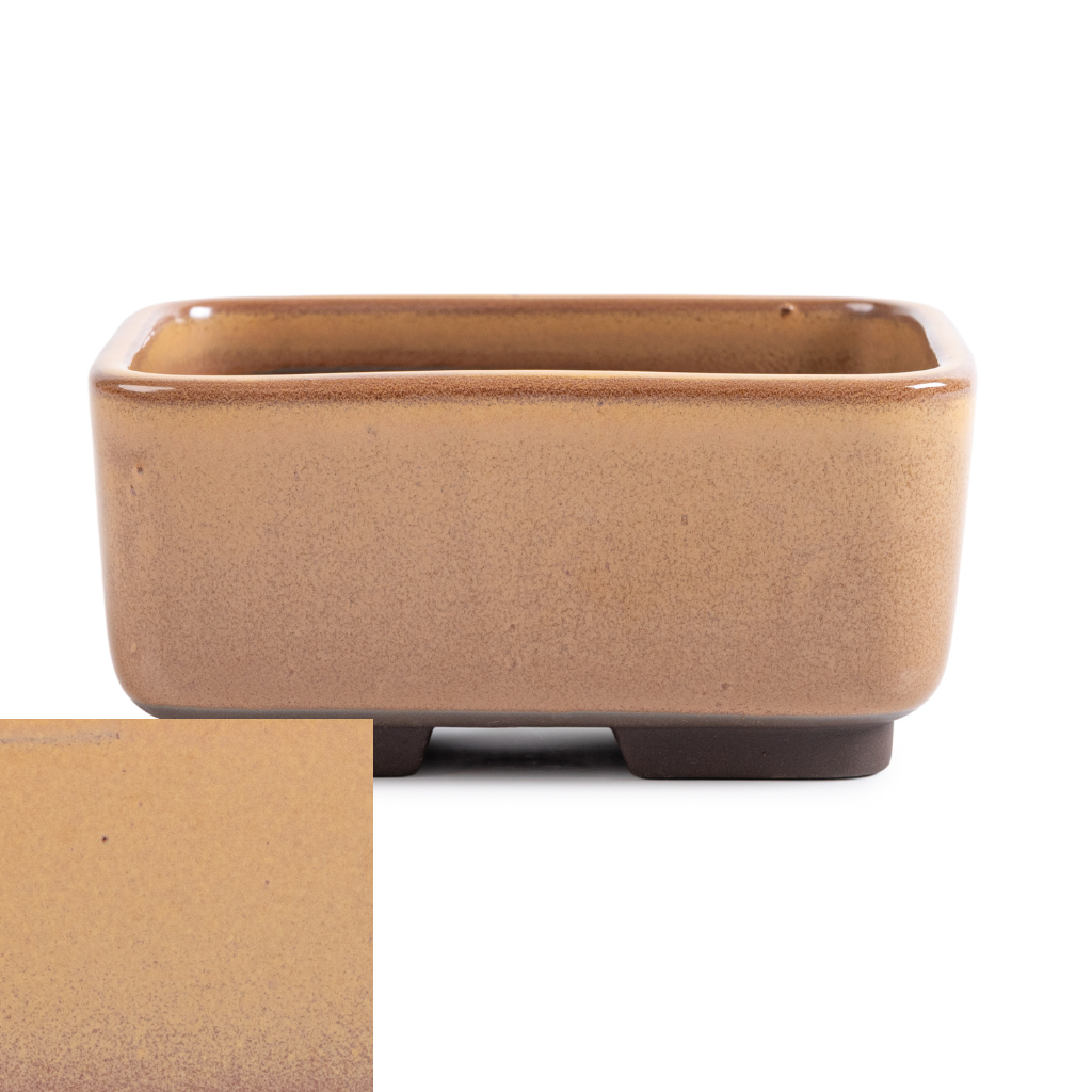 Japanese Glazed Rounded Rectangular Container, 120 x 95 x 55mm - Mustard Yellow - Pots