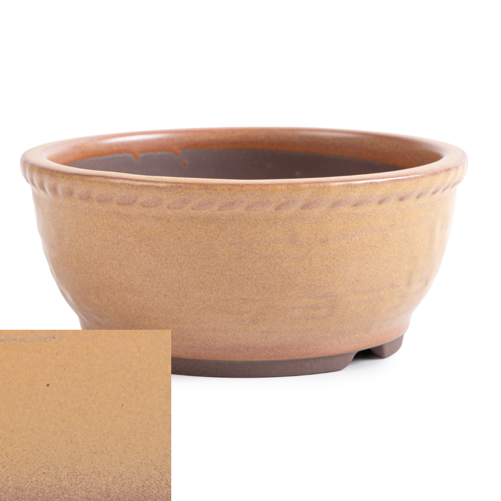 Japanese Glazed Deep Round Container, 125 x 50mm - Mustard Yellow - Pots
