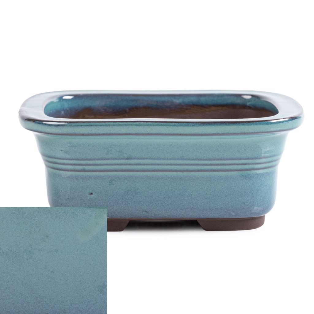 Japanese Glazed Rounded Rectangular Container with Lip, 135 x 110 x 55mm - Sea Green - Pots
