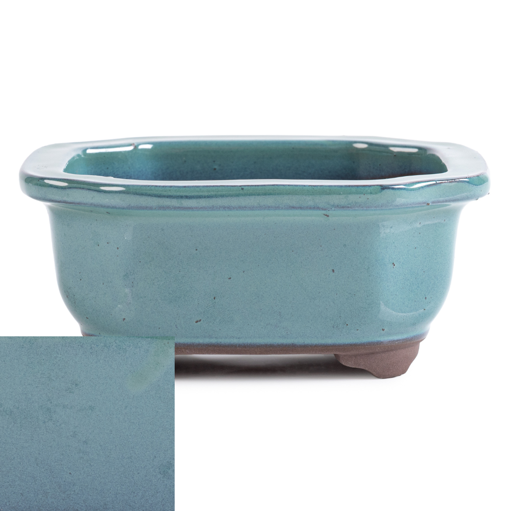 Japanese Glazed Decorative Rectangular Container, 130 x 115 x 55mm - Sea Green - Pots