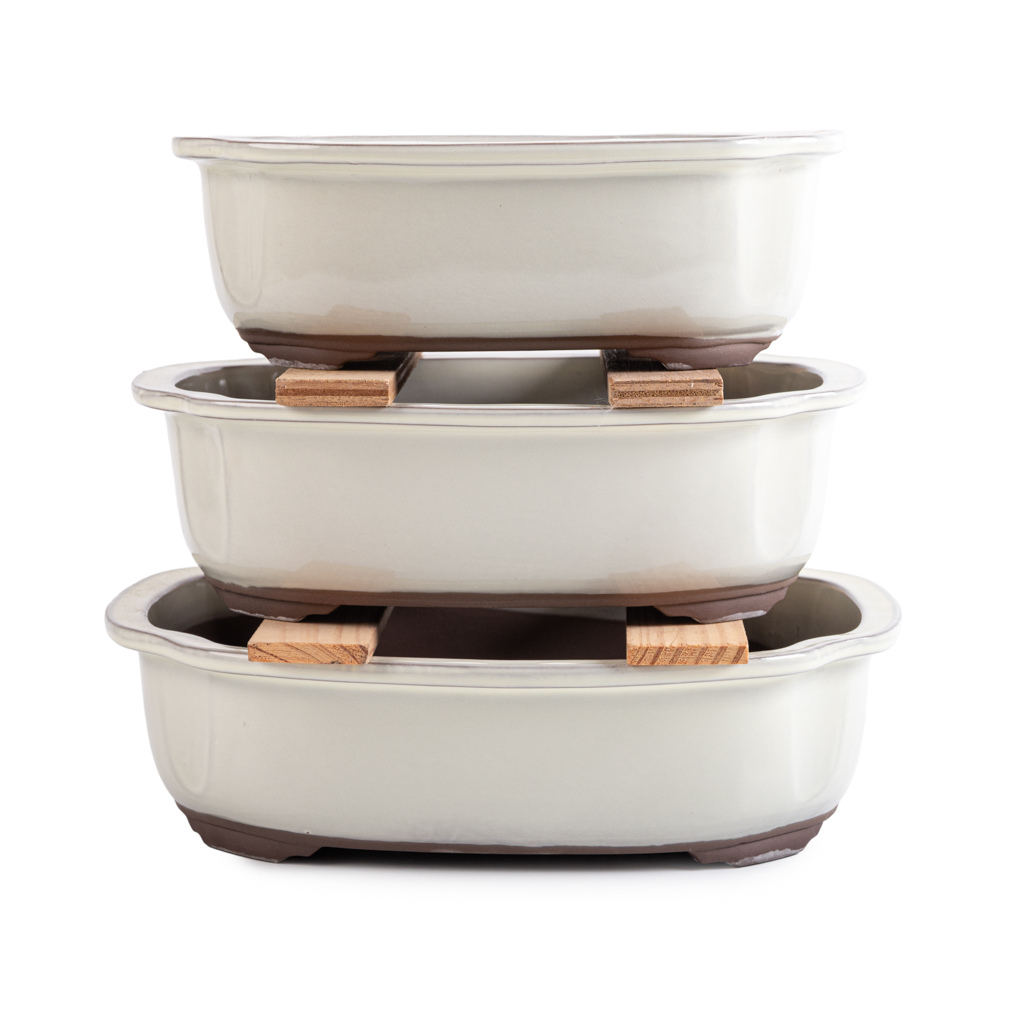 Japanese Ivory Glazed, Decorative Containers for Bonsai by Kobayashi Sangyo