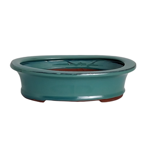 Assorted Glazed Bonsai Pots, 10" -  Green Oval with Lip, 26 x 21 x 8cm - Pots