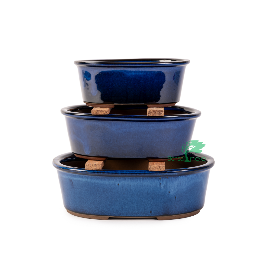 Japanese Ruri Glazed, Deep Oval Containers by Kobayashi Sangyo