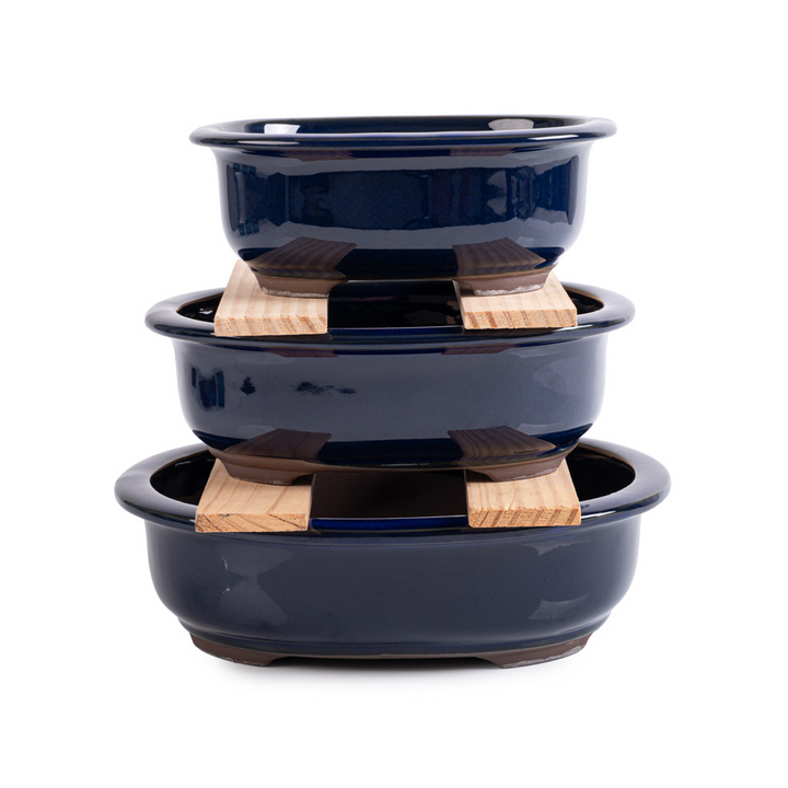 Japanese Ruri Glazed Deep Oval Containers by Kobayashi Sangyo