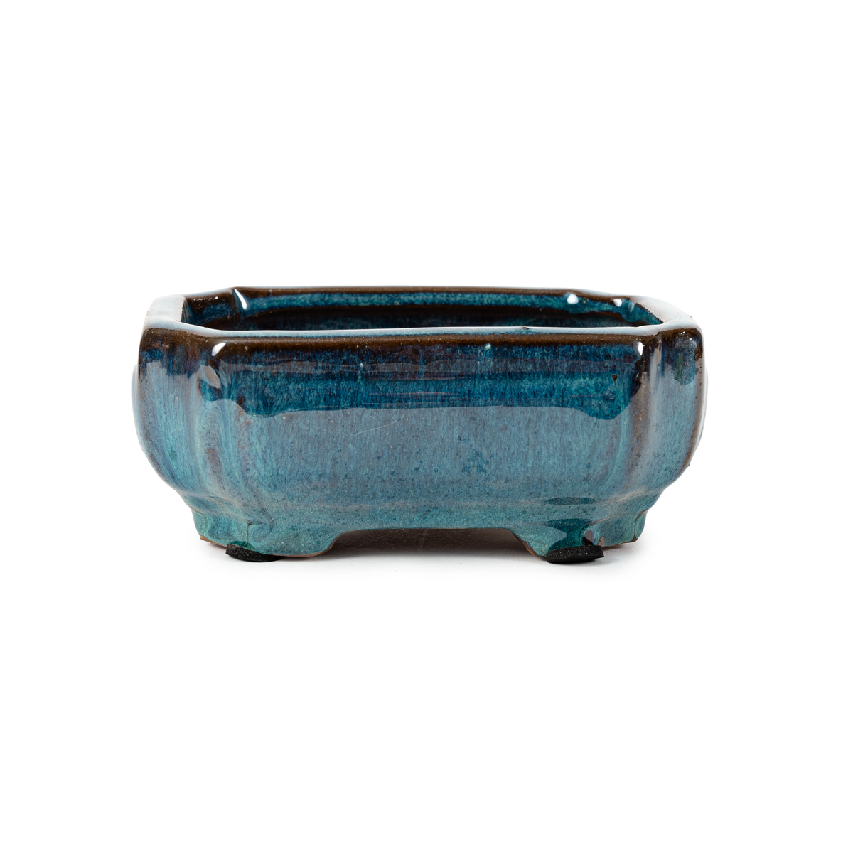 Assorted Glazed Bonsai Pots, 6" - Eagle blue with dec-Rectangle 15 x 11 x 6cm - Pots