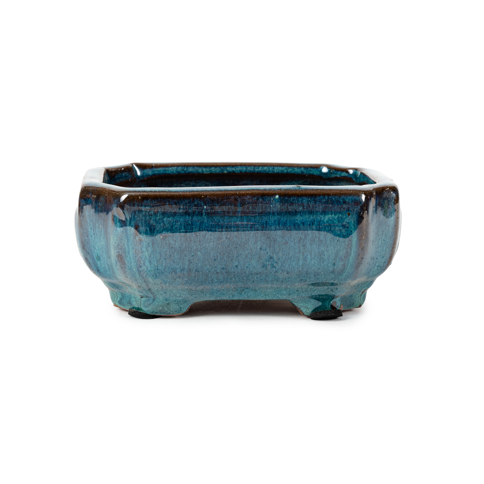 Assorted Glazed Bonsai Pots, 6" - Eagle blue with dec-Rectangle 15 x 11 x 6cm - Pots