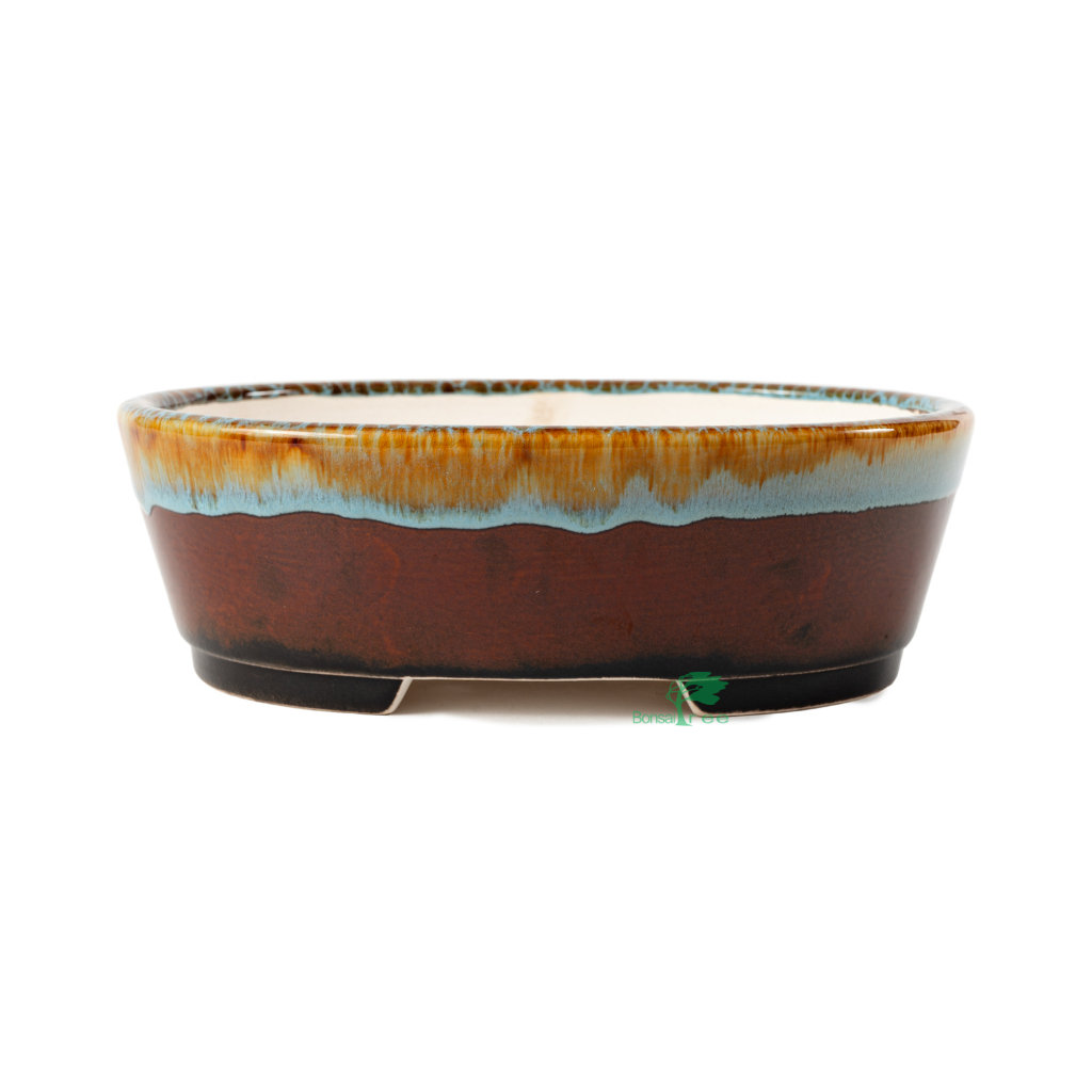 Chinese glazed oval, 230mm x 180mm x 60mm - - Pots