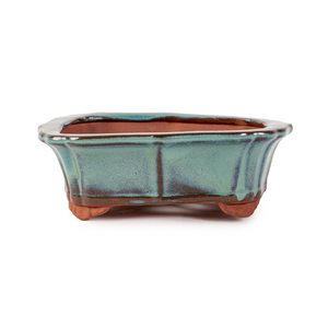 Assorted Glazed Bonsai Pots, 6" -  Green Rustic Rectangular, 15 x 11 x 5cm - Pots