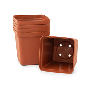 Square Plastic Pot, Terracotta, 9cm -  5Pc Bulk Purchase containers. - Plastics