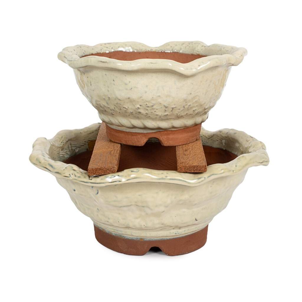 Japanese Shiro Glazed, Rustic Round Containers -   - Pots