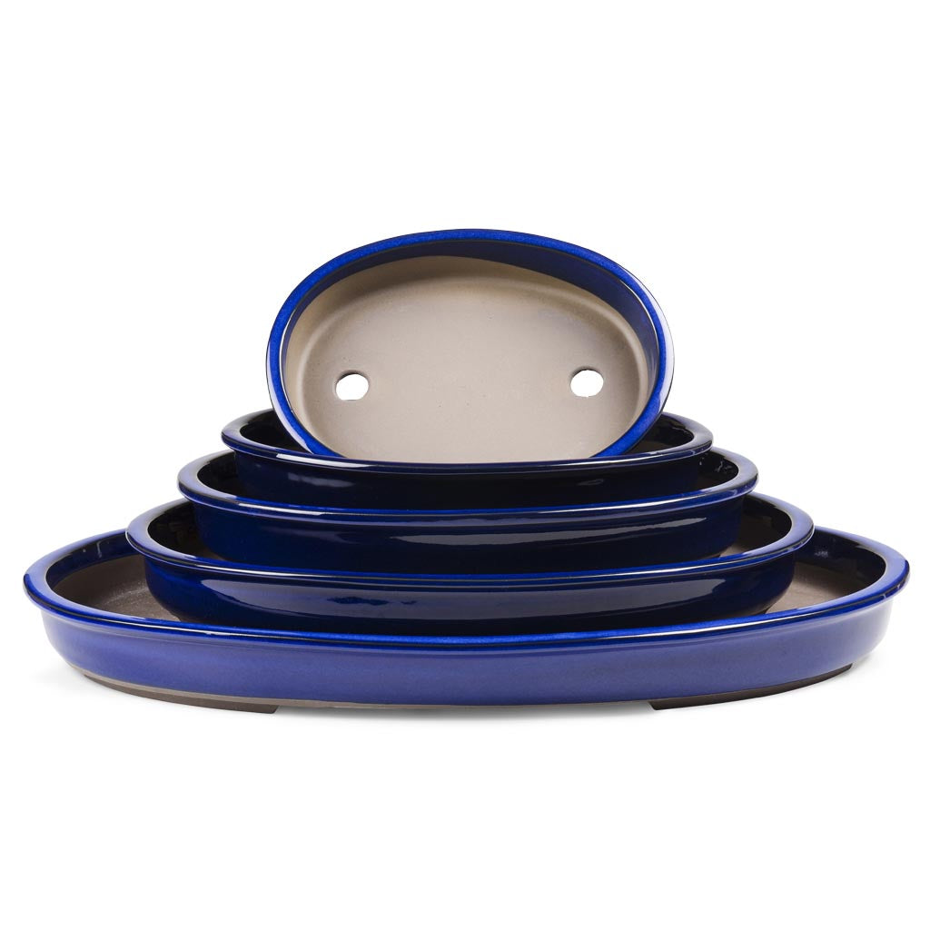 Japanese, Ruri Glazed Oval Containers by Kobayashi Sangyo