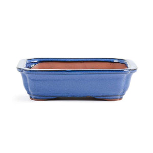 Assorted Glazed Bonsai Pots, 7" -  Blue Rectangle with Decorative Corners 18 x 13 x 5cm - Pots