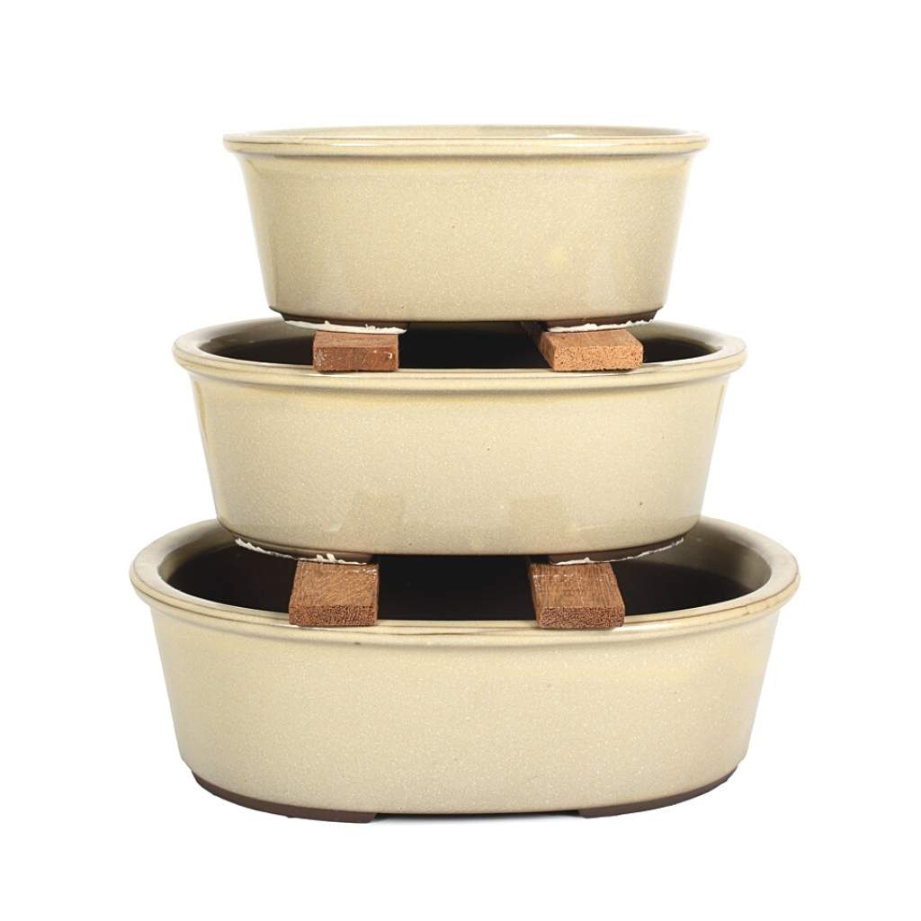 Japanese Shiro Glazed, Deep Oval Containers -   - Pots