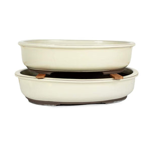 Japanese Shiro Glazed, Oval Container -   - Pots