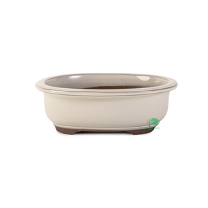 Japanese Shiro glazed Deep, Oval Container -  Large, 210 x 175 x 69mm - Pots