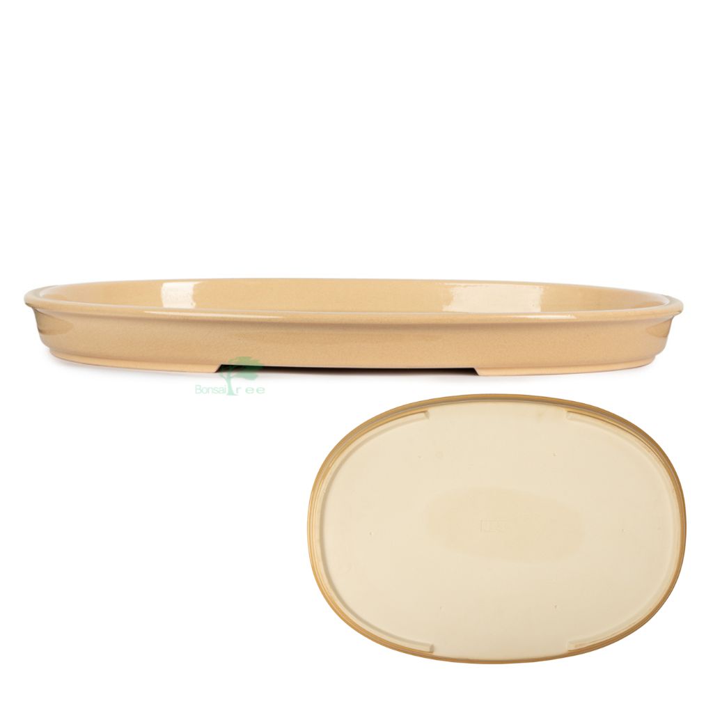 Chinese glazed oval tray, 535 x 385 x 45mm -  Cream - Pots