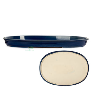 Chinese glazed oval tray 9 (without HOLES), 535 x 385 x 45mm -  Blue - Pots