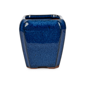 Assorted Glazed Cascade Pots, 6 x 6 x 9cm -  Bllue Square with rounded lip - Pots