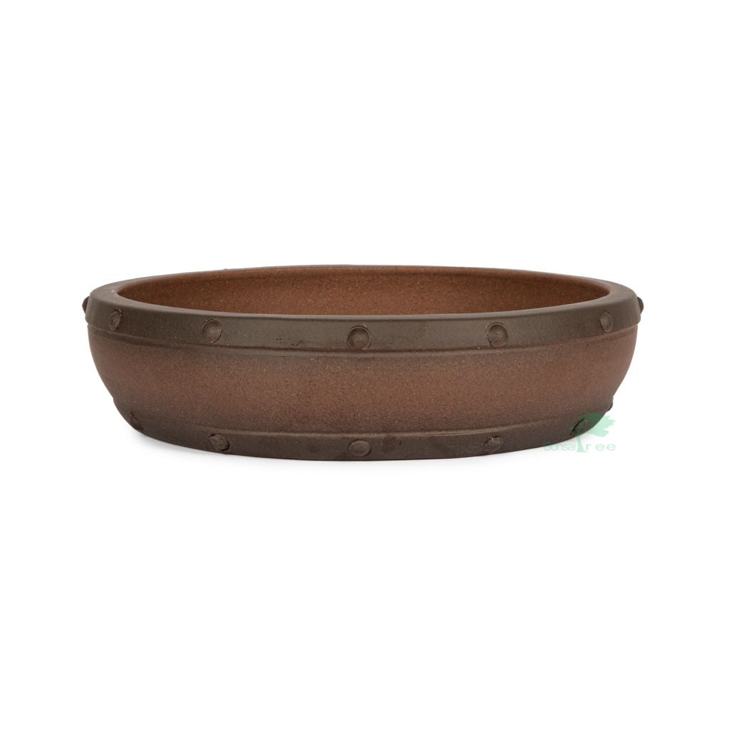Chinese high quality, unglazed round, 250 x 60mm - Terracotta with patina - Pots