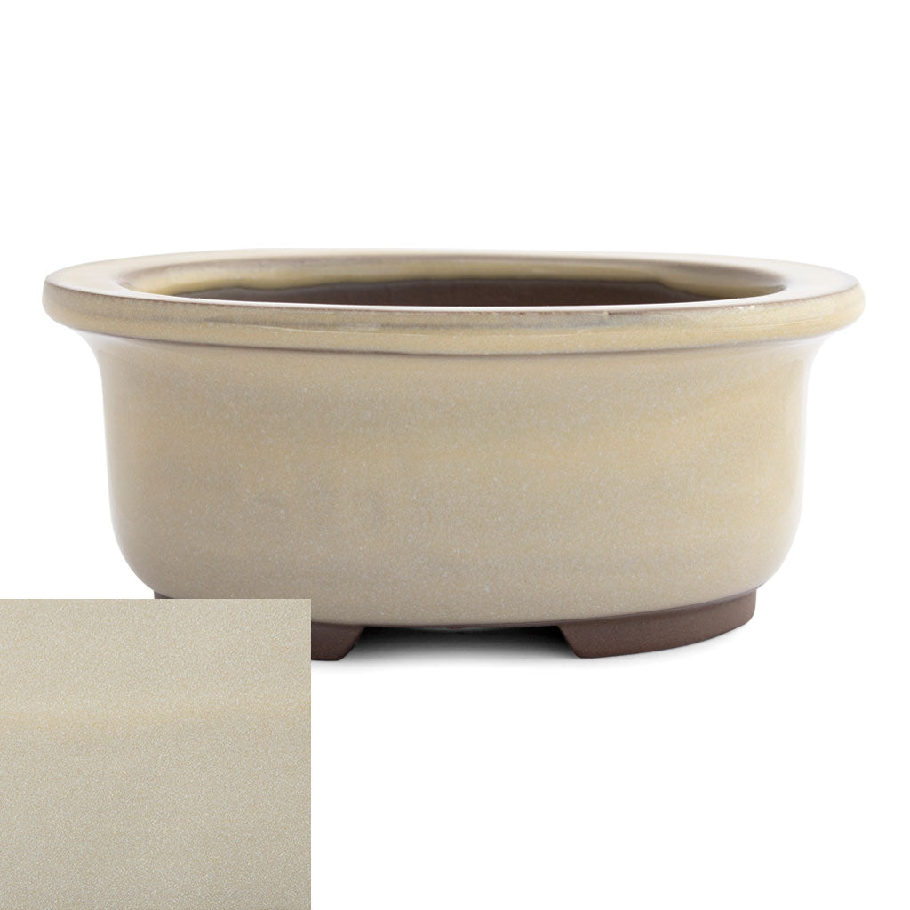 Japanese Glazed Deep Oval Container, 130 x 110 x 55mm -  Cream - Pots