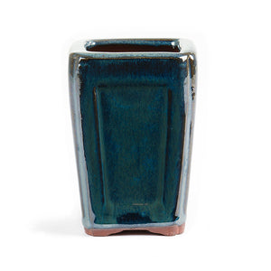 Assorted Glazed Cascade Pots, 6 x 6 x 9cm -  Dark Moss Blue Square with round panels - Pots