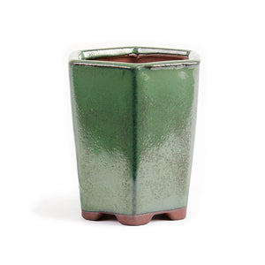 Assorted Glazed Cascade Pots, 6 x 6 x 9cm -  Green Hexagon (6 Sides) - Pots