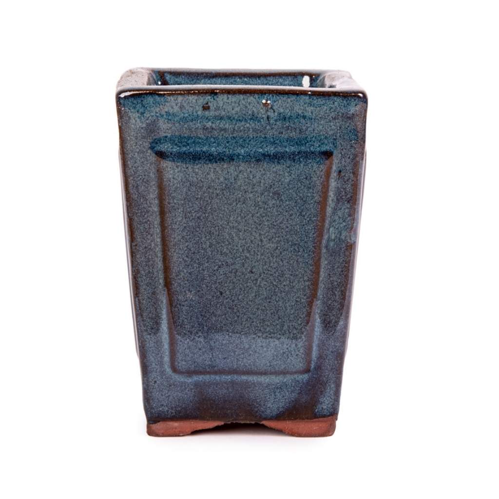 Assorted Glazed Cascade Pots, 6 x 6 x 9cm -  Dark Moss Blue Square with sharp panels - Pots